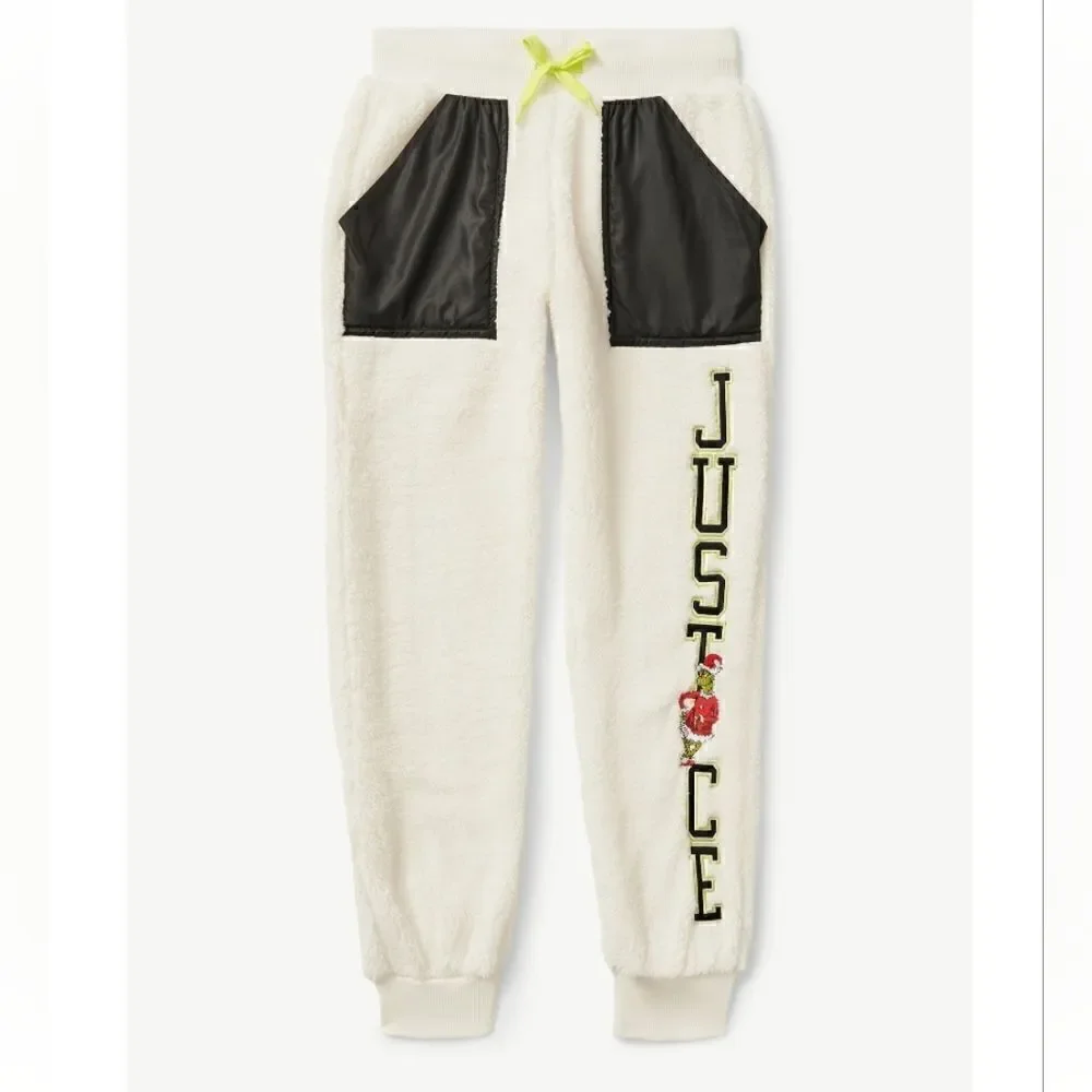 New Girls Justice The Grinch Joggers White Sherpa Christmas